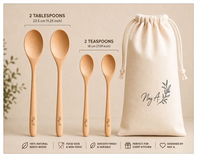 Nay A 4-Piece Wooden Cooking Spoon Set | Natural Beech Wood