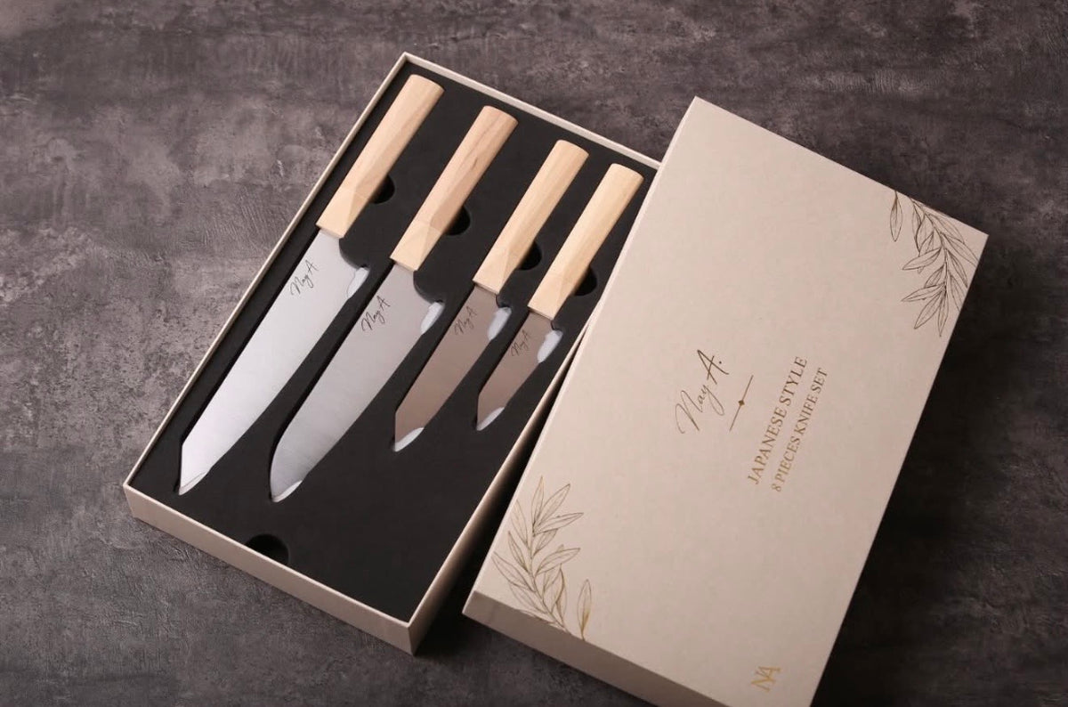 9-Piece Japanese-Style Stainless Steel Knife Set with Magnetic Wood Block